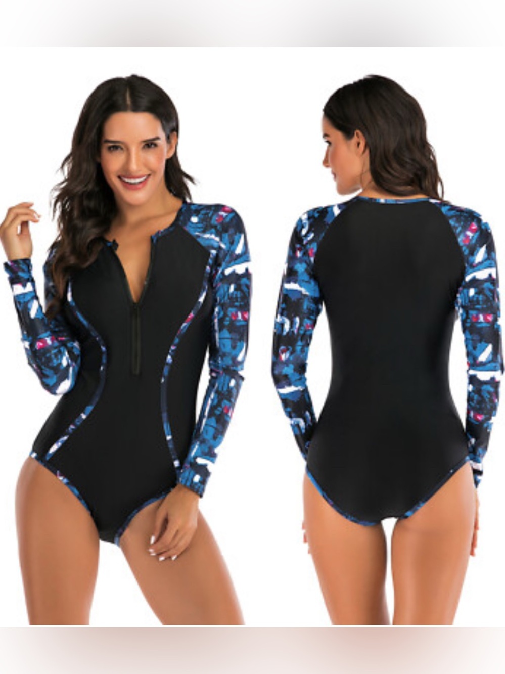 Women’s 2XL Long Sleeve Zipper One Piece Swimsuit Surf Rash guard UV Protection